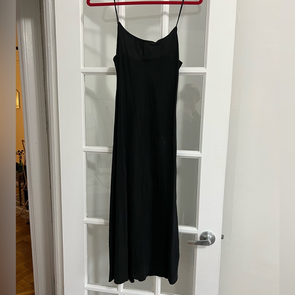 J. Crew black silk slip midi dress